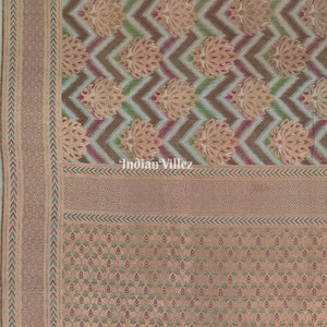 Beige Floral Brocade Banarasi Handloom Silk Saree