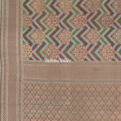 Beige Floral Brocade Banarasi Handloom Silk Saree