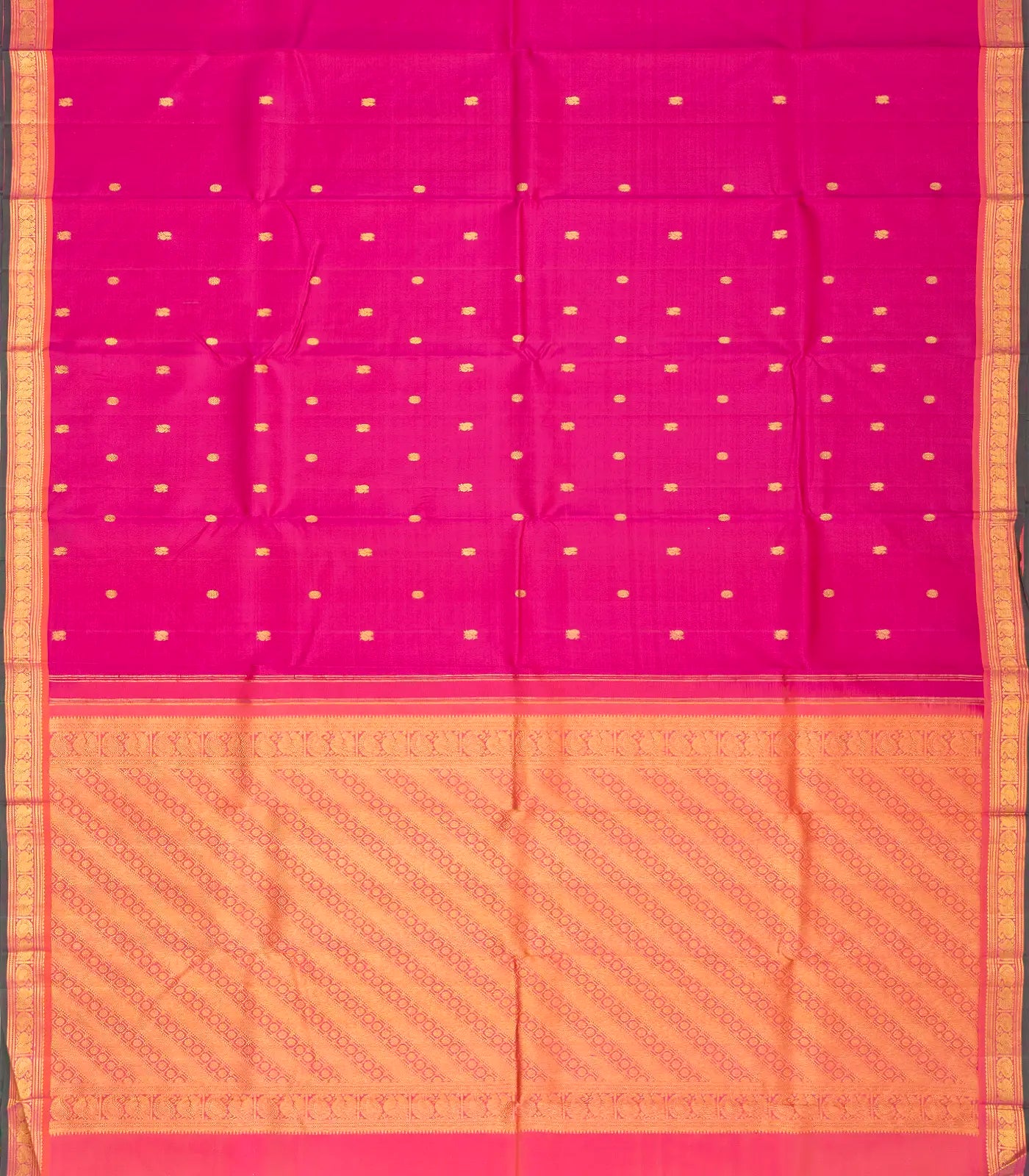Hot Pink Handloom Kanchipuram Silk Saree With Annam Buttas
