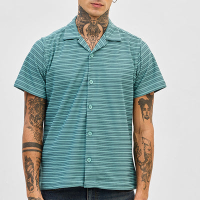 Turquoise Box Fit Stripes Shirt