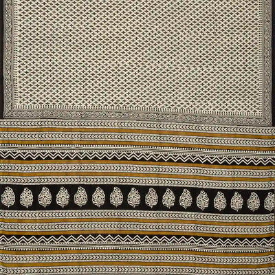 Cream Woven Jaipur Cotton Saree Printed With Black Floral Motifs