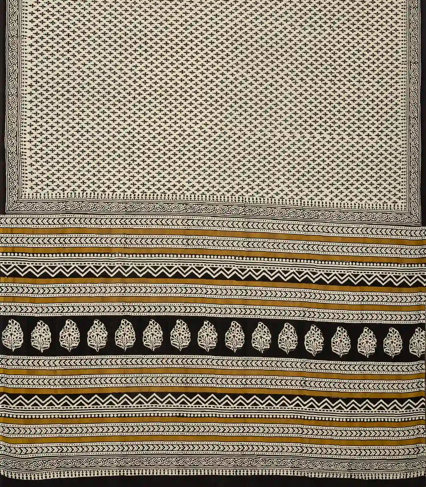 Cream Woven Jaipur Cotton Saree Printed With Black Floral Motifs