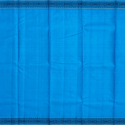 White Handloom Kanchipuram Korvai Silk Saree With Blue Border