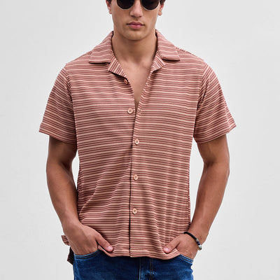 Peach Textured Stripes Shirt