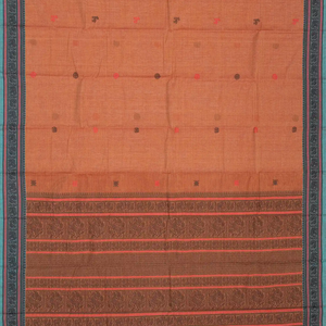 Peach Handloom Kanchi Cotton Saree With Annam & Mango Buttas
