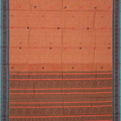 Peach Handloom Kanchi Cotton Saree With Annam & Mango Buttas