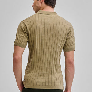 Khaki Knitted Polo T-Shirt