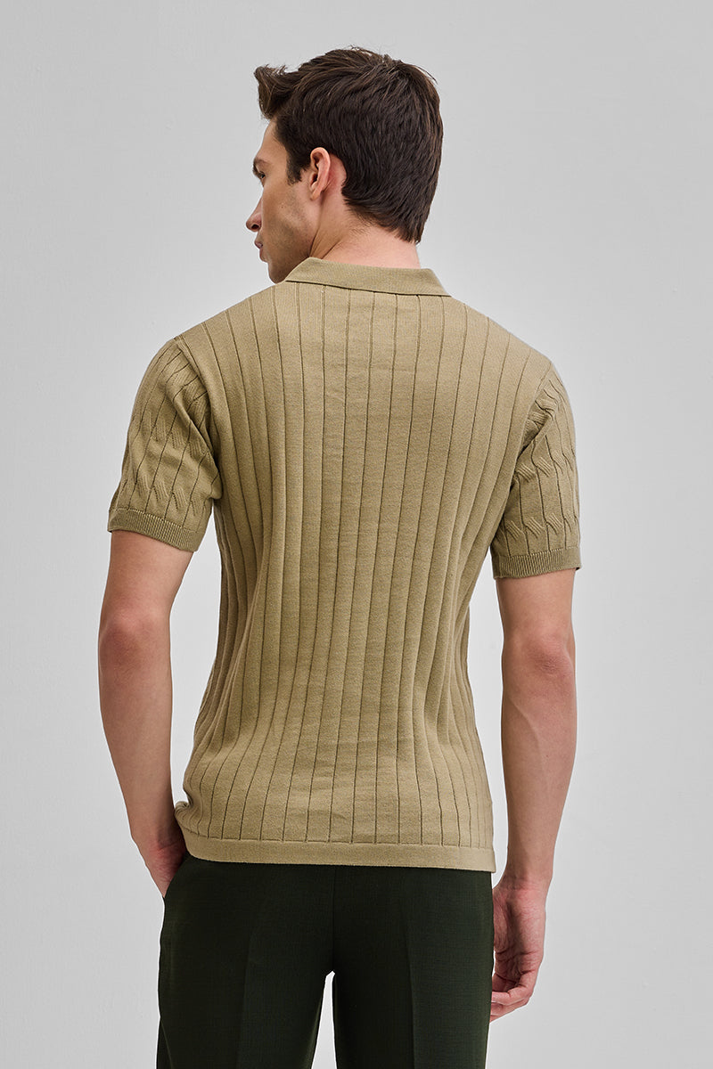 Khaki Knitted Polo T-Shirt