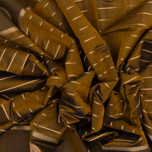 Dark Olive Handloom Silk Cotton Saree With Veldari stripes
