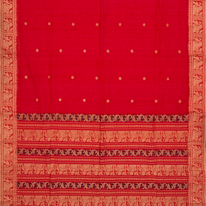 Red Bengal Cotton Saree With Kamalam Motifs