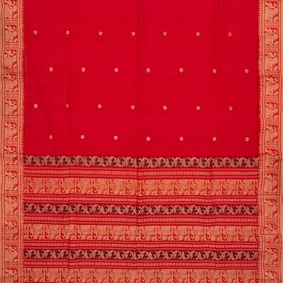 Red Bengal Cotton Saree With Kamalam Motifs