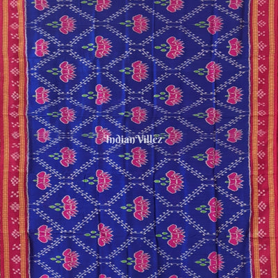 Blue Pasapali Border Lotus Design Khandua Silk Saree