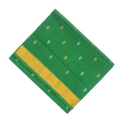 Green Handloom Venkatagiri Cotton Saree With Annam Buttas