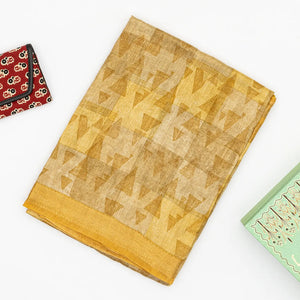 Beige Handloom Tussar Silk Saree Printed With Triangle Motifs