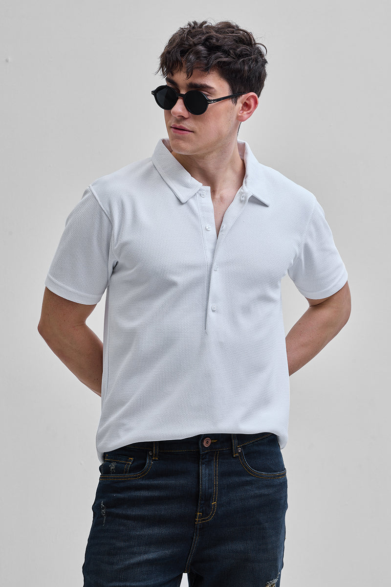 White Textured Polo T-Shirt