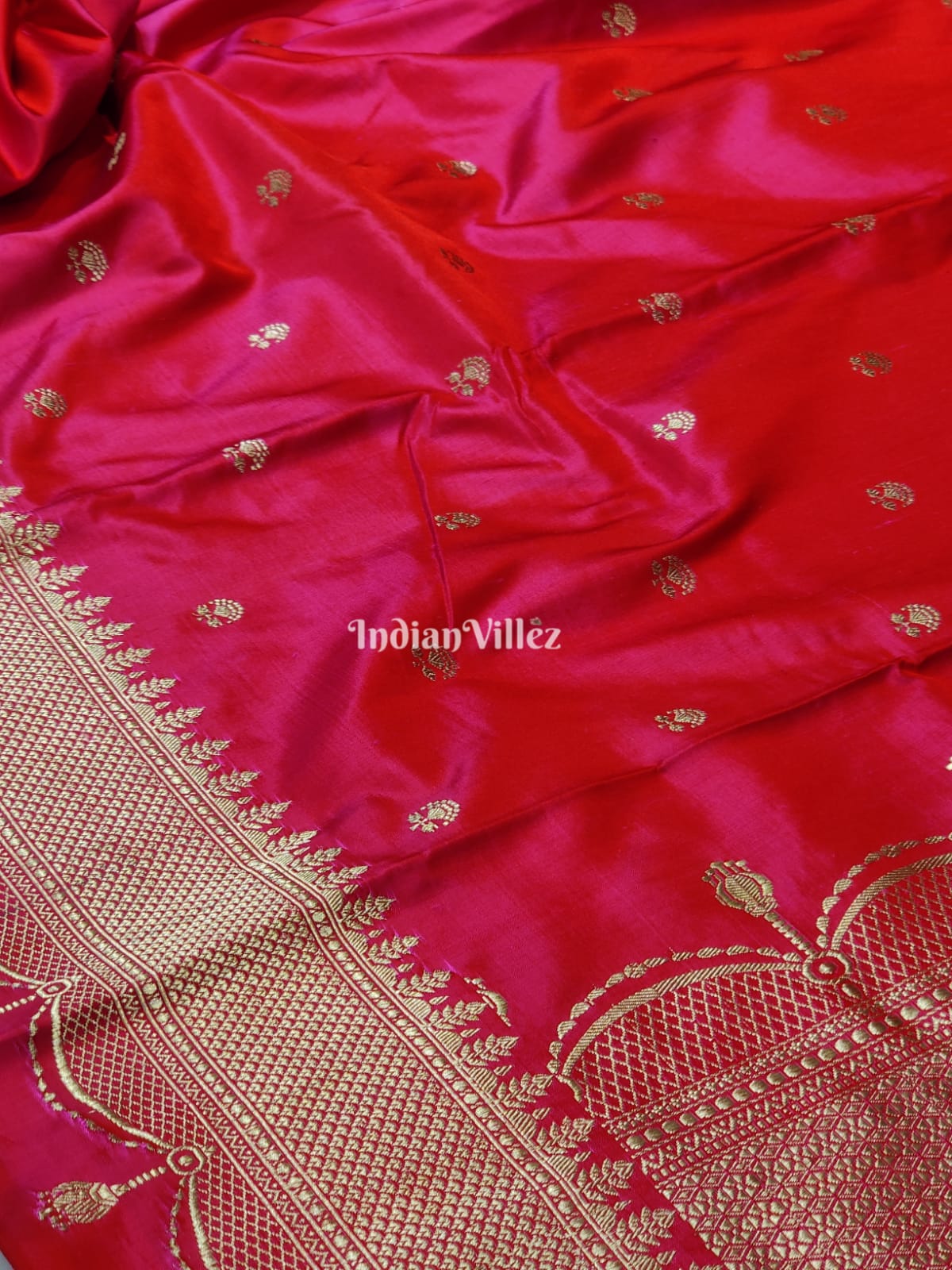 Cherry Red Pure Banarasi Handloom Katan Silk Saree
