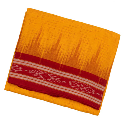 Yellow Handloom Orissa Cotton Saree With Contrast Red Border