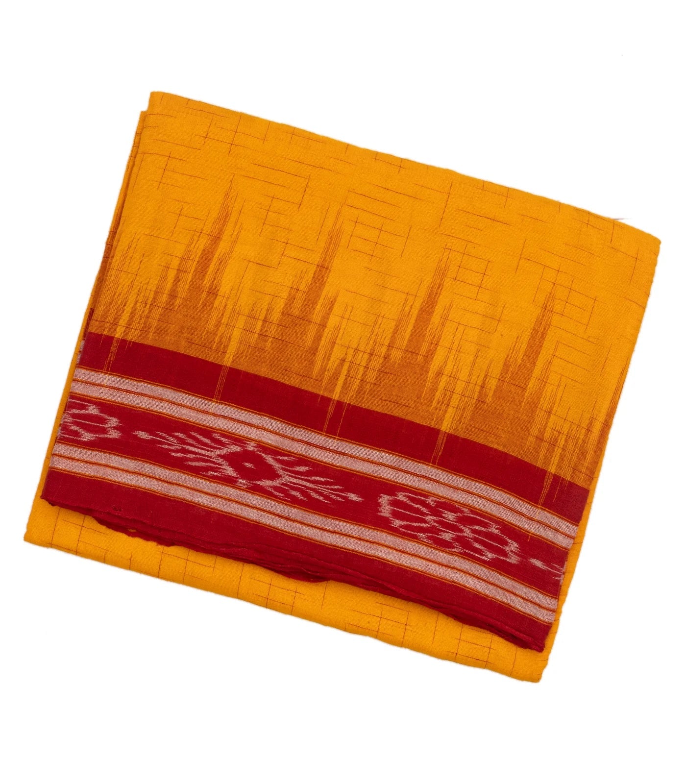 Yellow Handloom Orissa Cotton Saree With Contrast Red Border