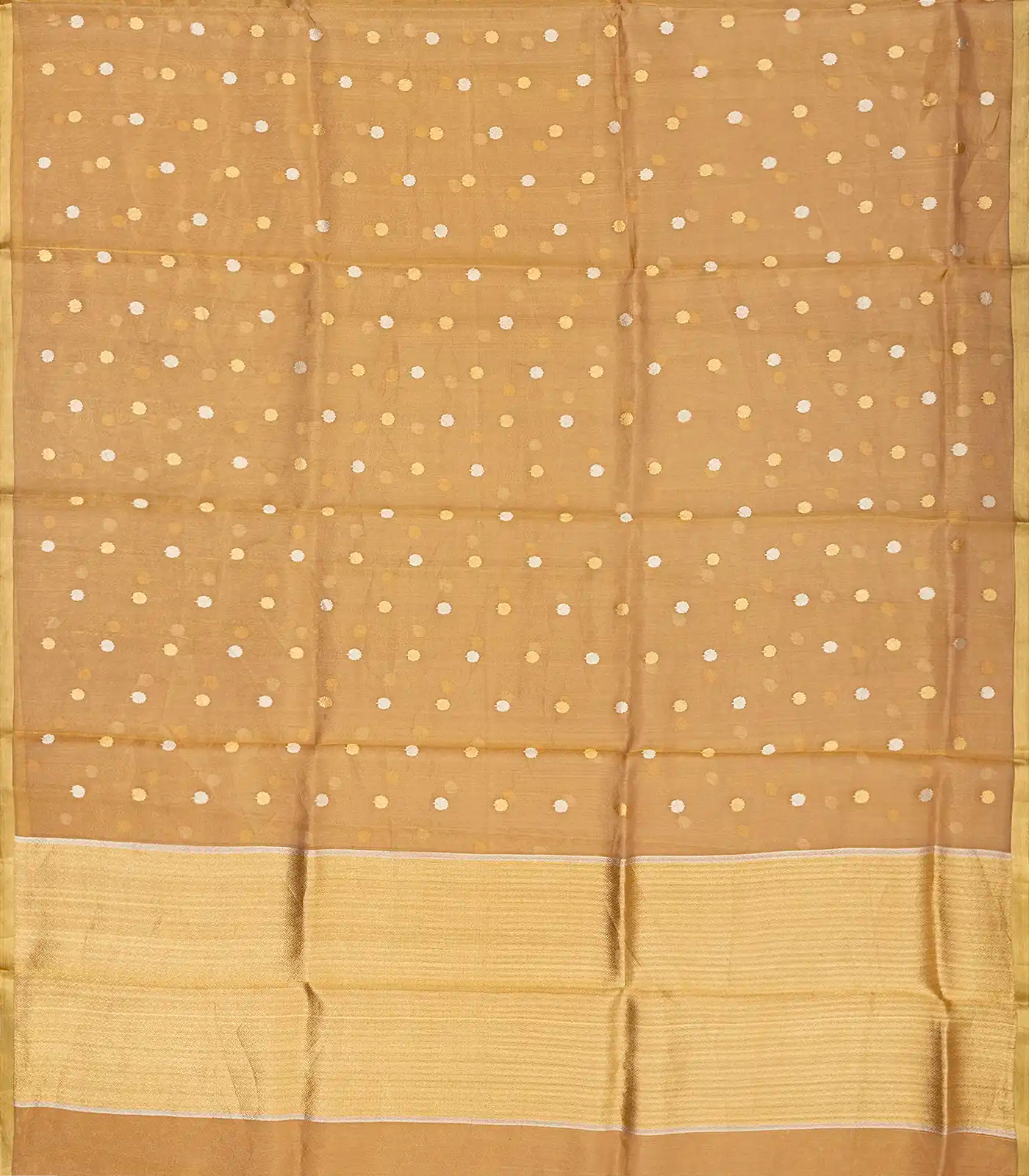 Gold Handloom Banarasi Tissue Silk Saree With Jaal Motifs
