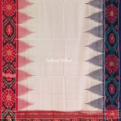 White Red Maniabandha Odisha Ikat Cotton Saree
