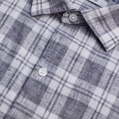 Grey Checks Linen Blend Shirt
