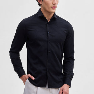 Black Slim Fit Self-Design Shirt