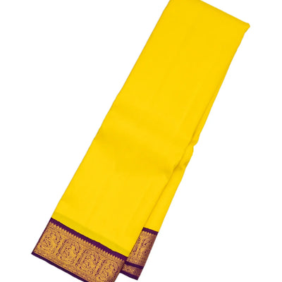 Lemon Yellow Handloom Korvai Kanchipuram Silk Saree With Magenta Border