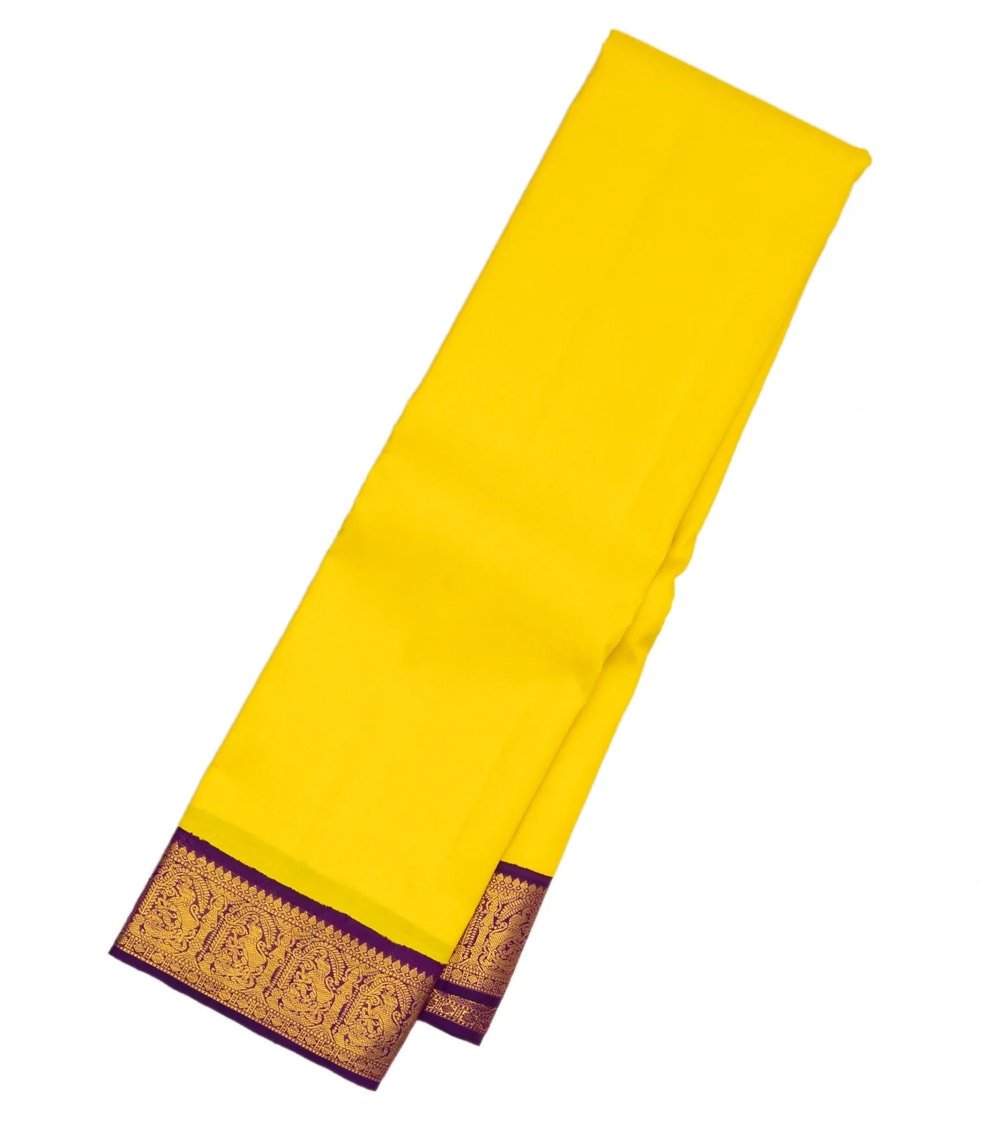 Lemon Yellow Handloom Korvai Kanchipuram Silk Saree With Magenta Border