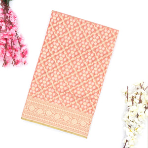 Peach Handwoven Banarasi Silk Cotton Saree With Floral Jaal Motifs