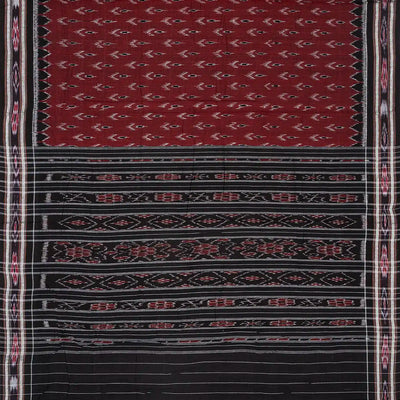 Maroon Handloom Orissa Cotton Saree With Tie & Dye Floral Motifs