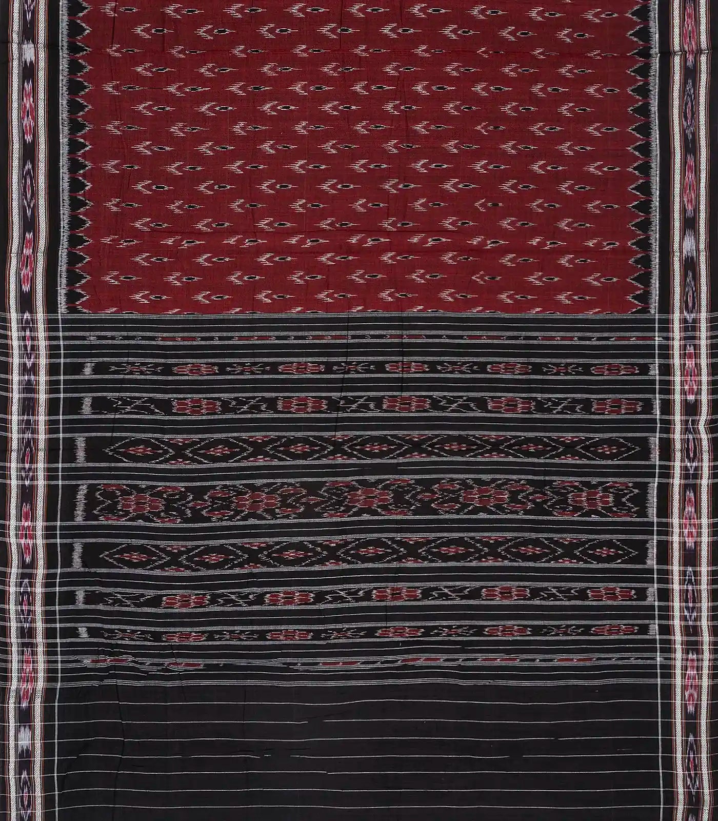 Maroon Handloom Orissa Cotton Saree With Tie & Dye Floral Motifs