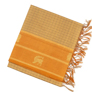 Sandal Handloom Silk Cotton Saree With Checks & Contrast Border