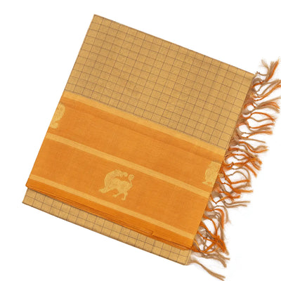 Sandal Handloom Silk Cotton Saree With Checks & Contrast Border