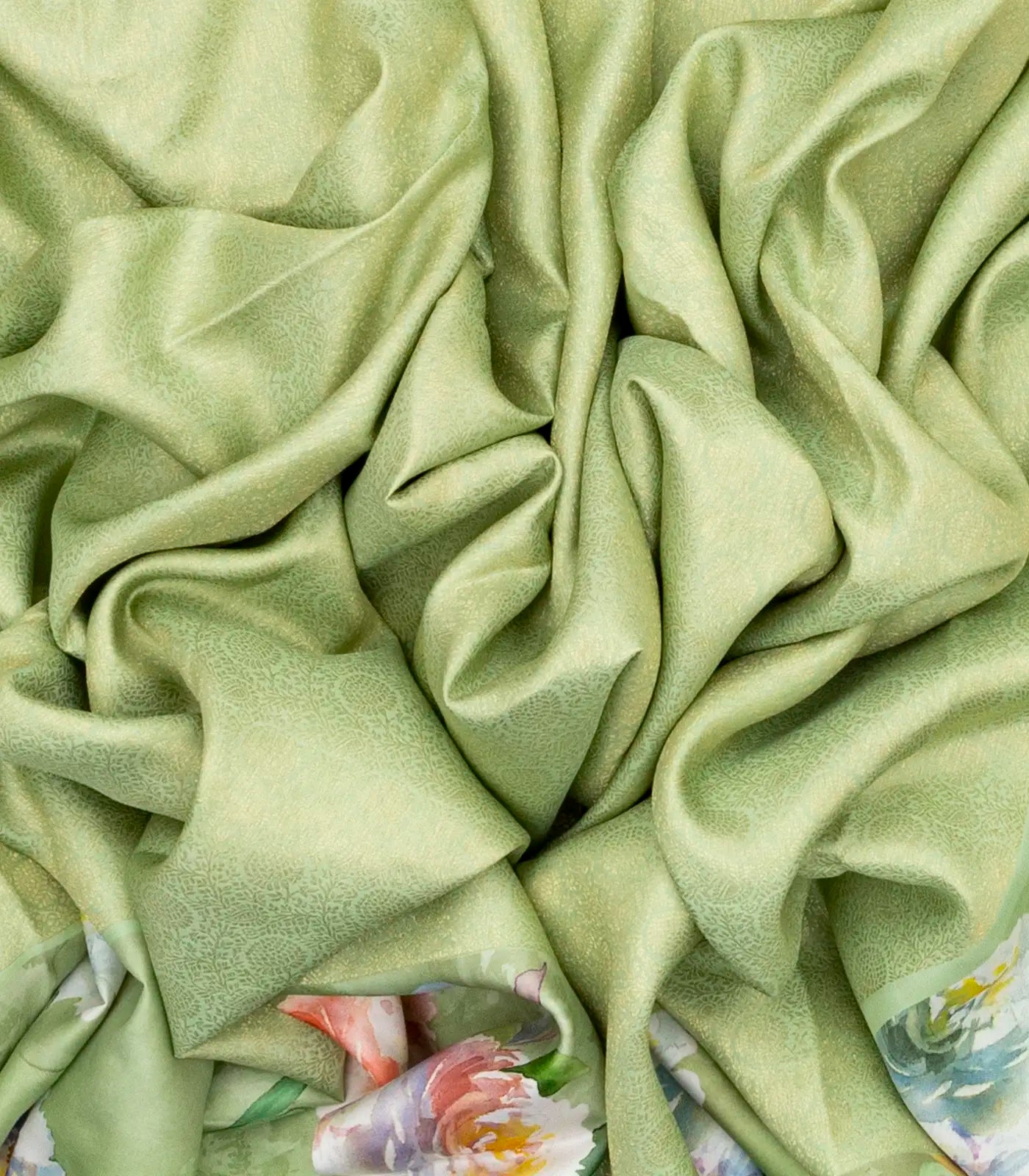 Light Green Handloom Kanchipuram Silk Saree With Printed Border and Pallu