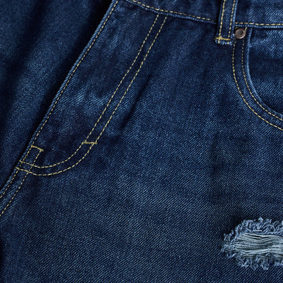 Navy Distressed Baggy Fit Jeans