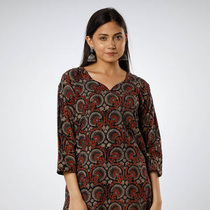 Black - Ajrakh Block Printing Cotton Long Kurta