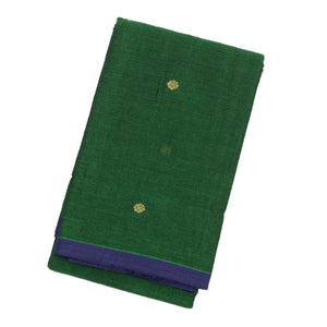Dark Green Handloom Kanchi Cotton Saree With Kamalam Buttas