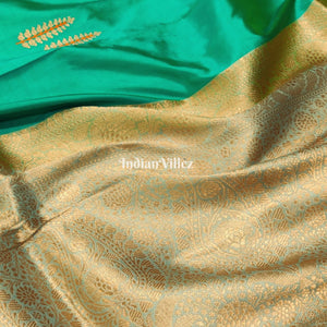 Rama Green Designer Banarasi Katan Silk Saree