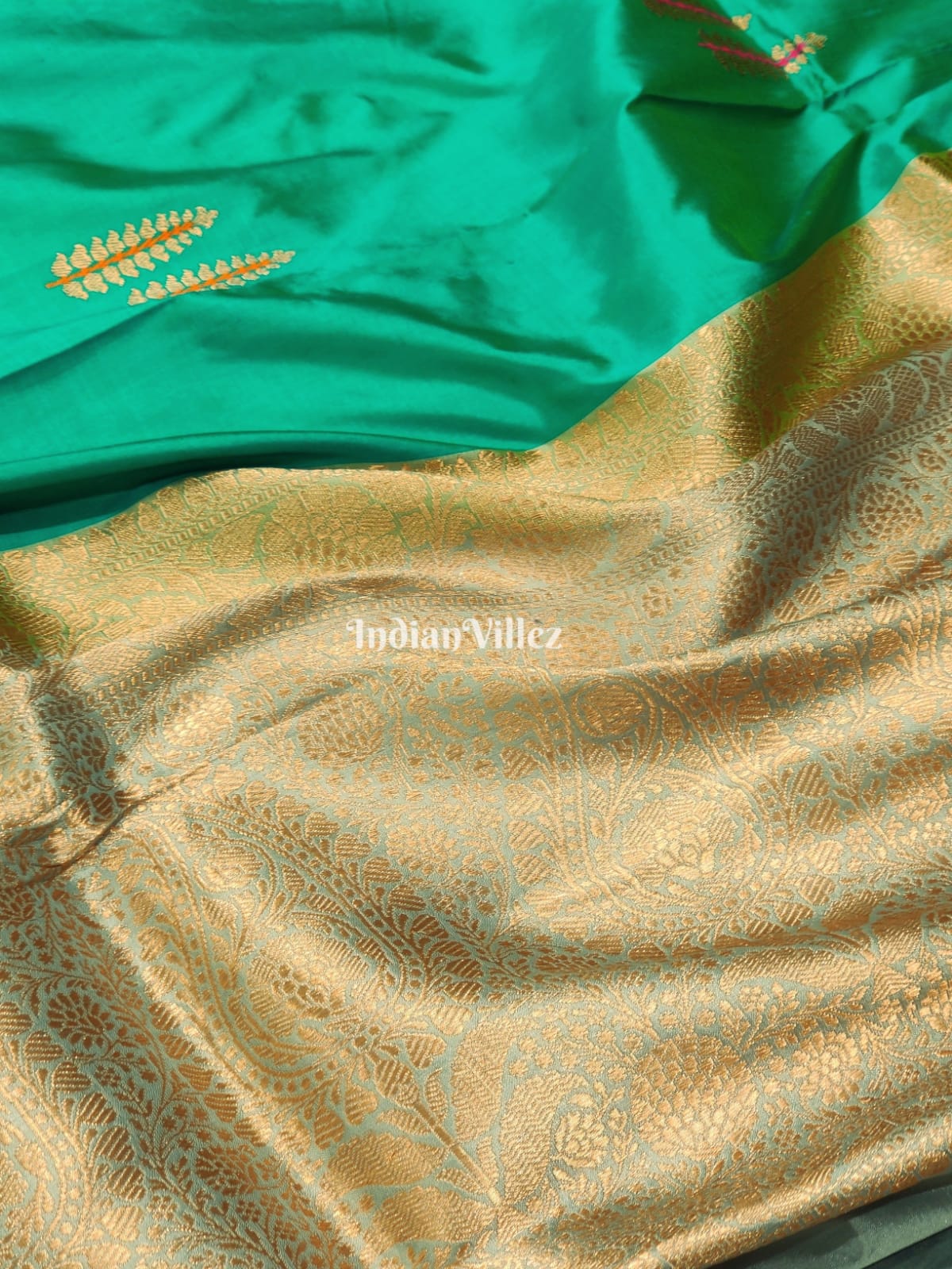 Rama Green Designer Banarasi Katan Silk Saree