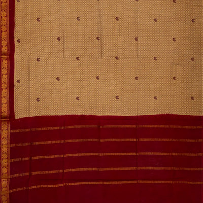 Beige Sungudi Cotton Saree With Checks & Annam Motifs