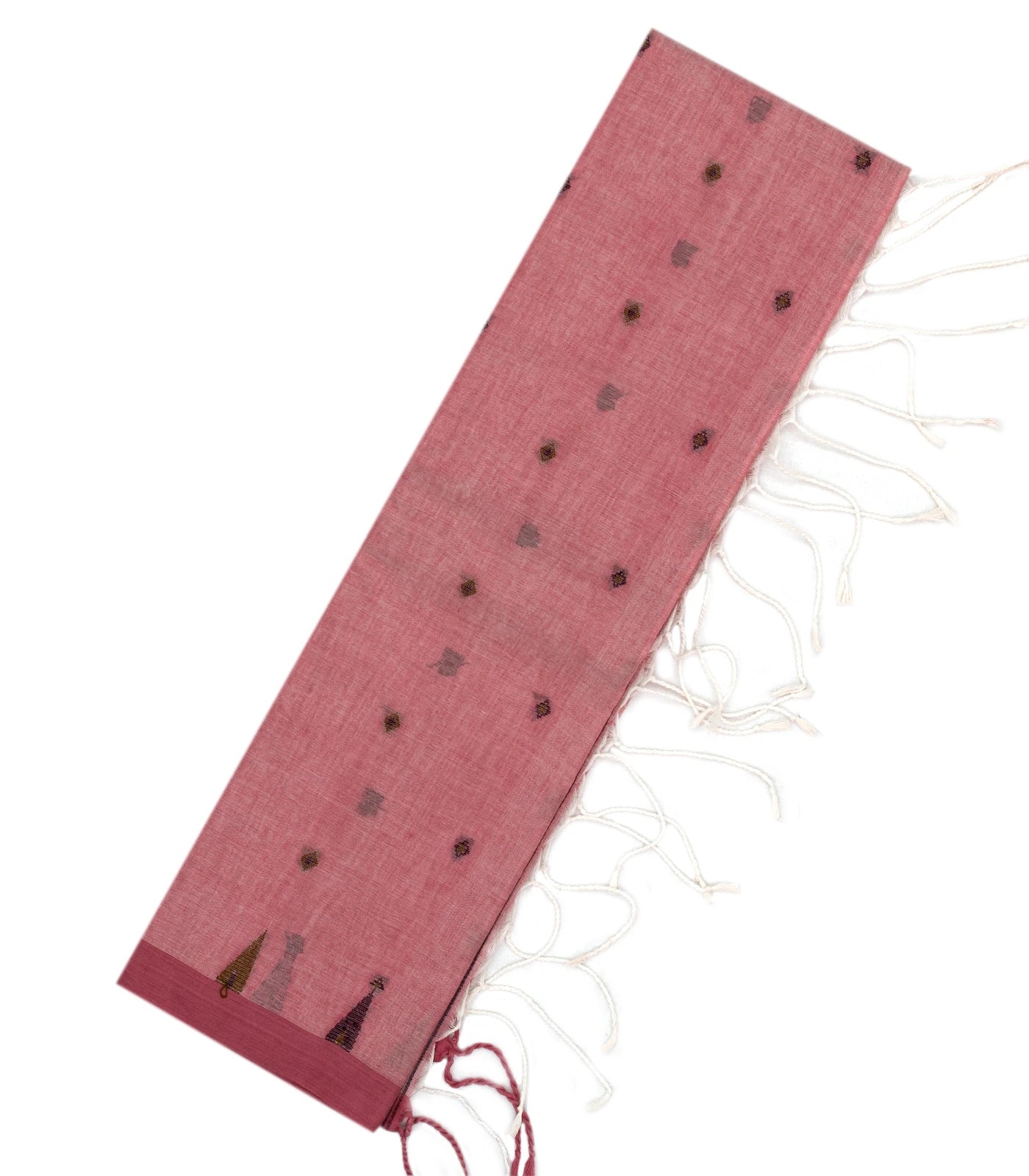 Chestnut Pink Bengal Cotton Saree With Diamond Motifs