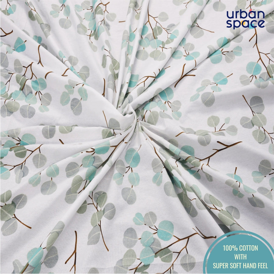 Fitted King Size Cotton Bedsheet - Fall Trees Green