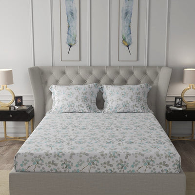 Fitted King Size Cotton Bedsheet - Fall Trees Green