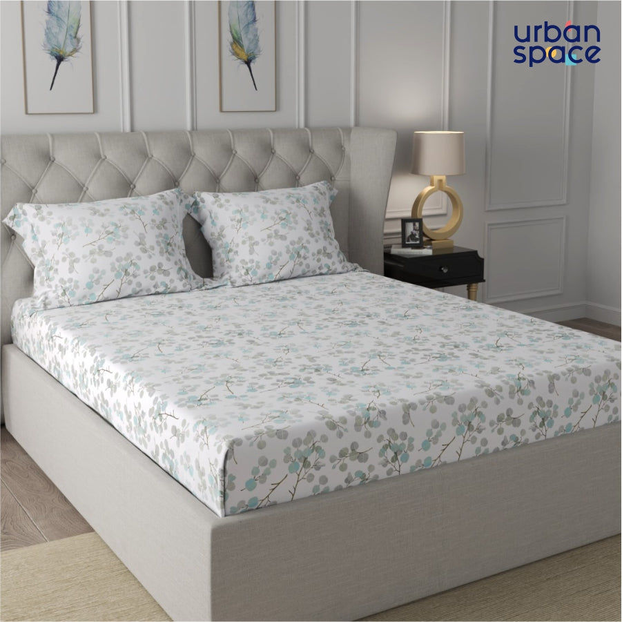 Fitted King Size Cotton Bedsheet - Fall Trees Green