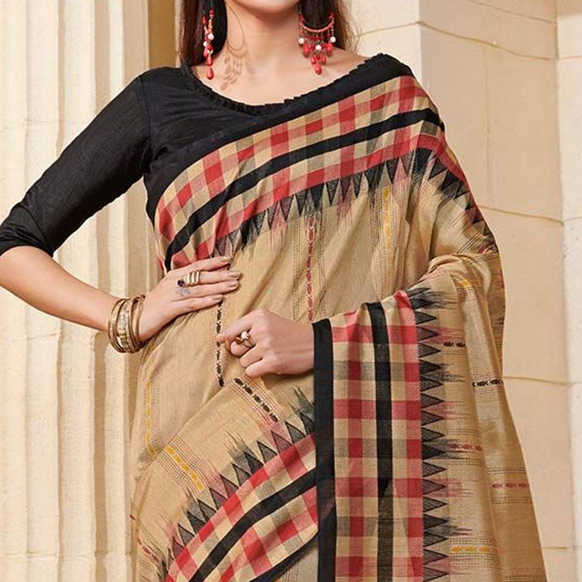 Fantastic Beige Colored Casual Wear Printed Bhagalpuri Silk Saree