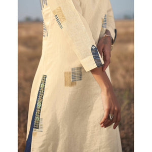Fantastic Beige Colored Party Wear Handwork Handloom Cotton Kurti-Pant Set
