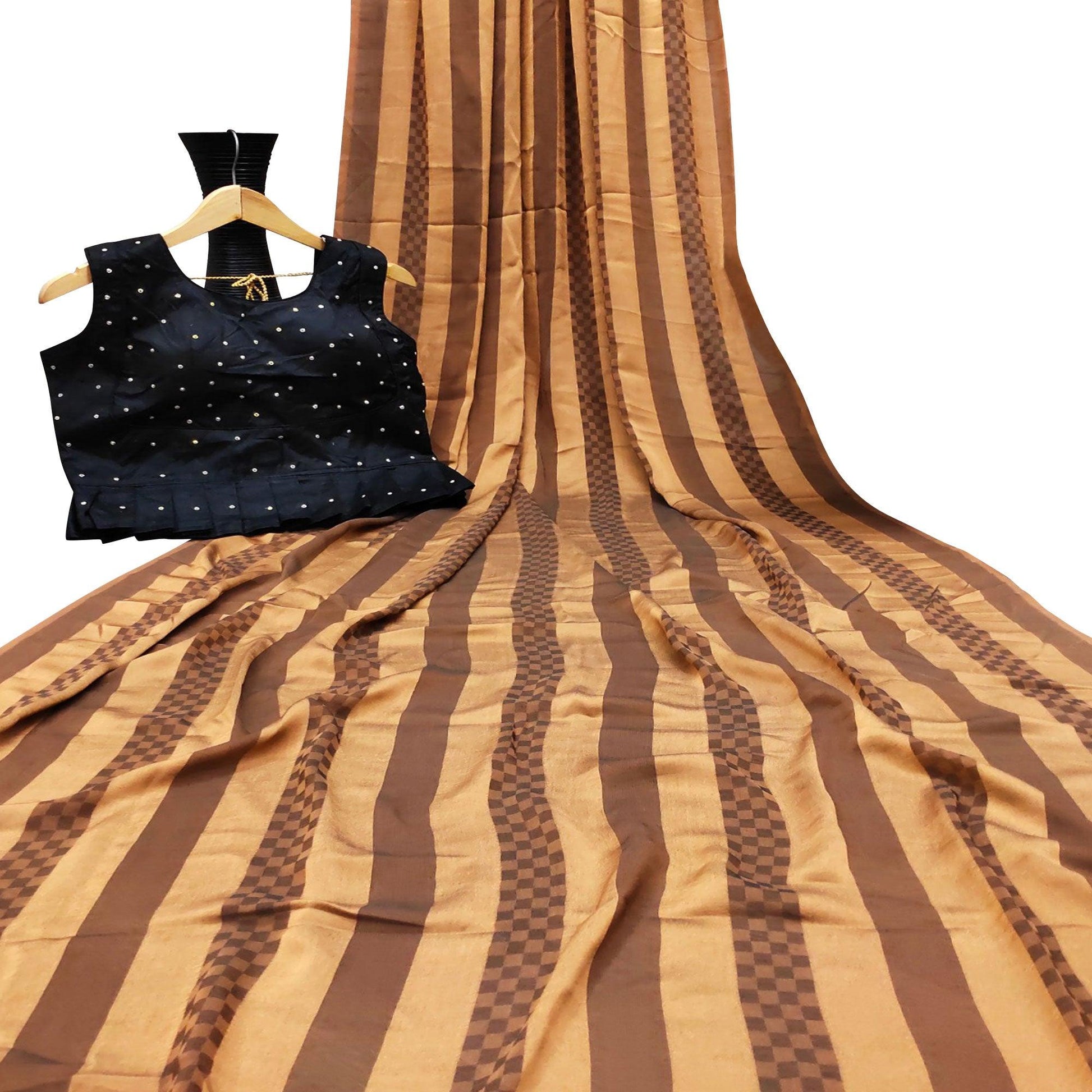 Fantastic Beige Colored Partywear Printed Brasso Saree