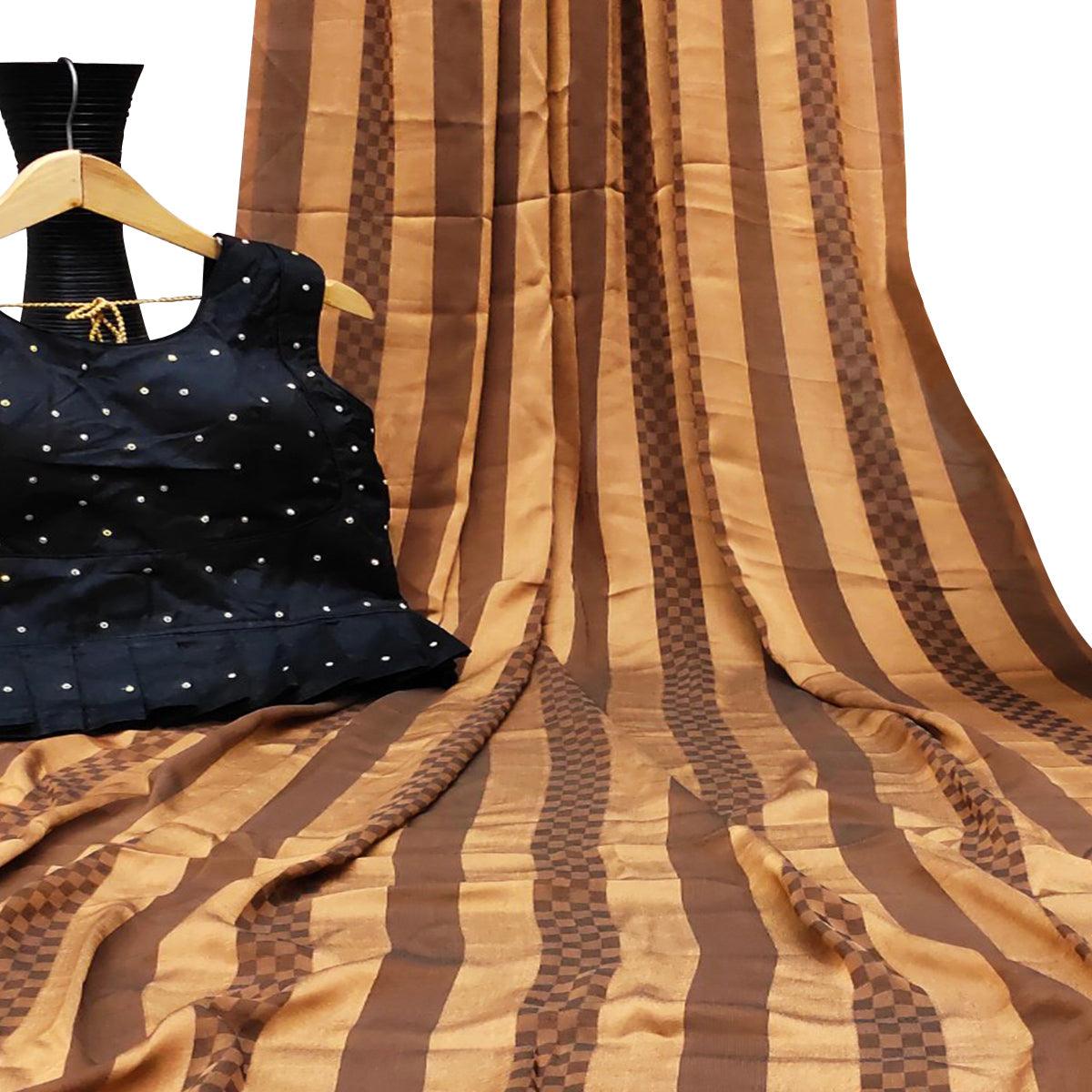 Fantastic Beige Colored Partywear Printed Brasso Saree