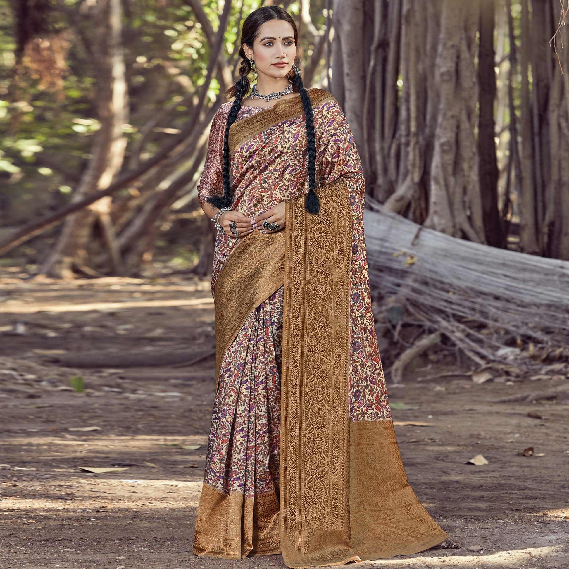 Fantastic Beige - Multi Colored Festive Wear Digital Printed Silk Saree