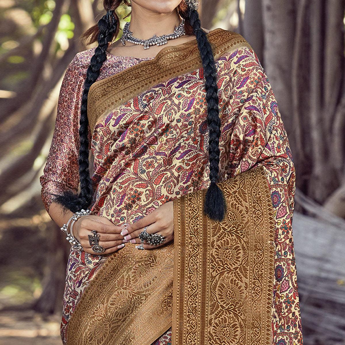 Fantastic Beige - Multi Colored Festive Wear Digital Printed Silk Saree